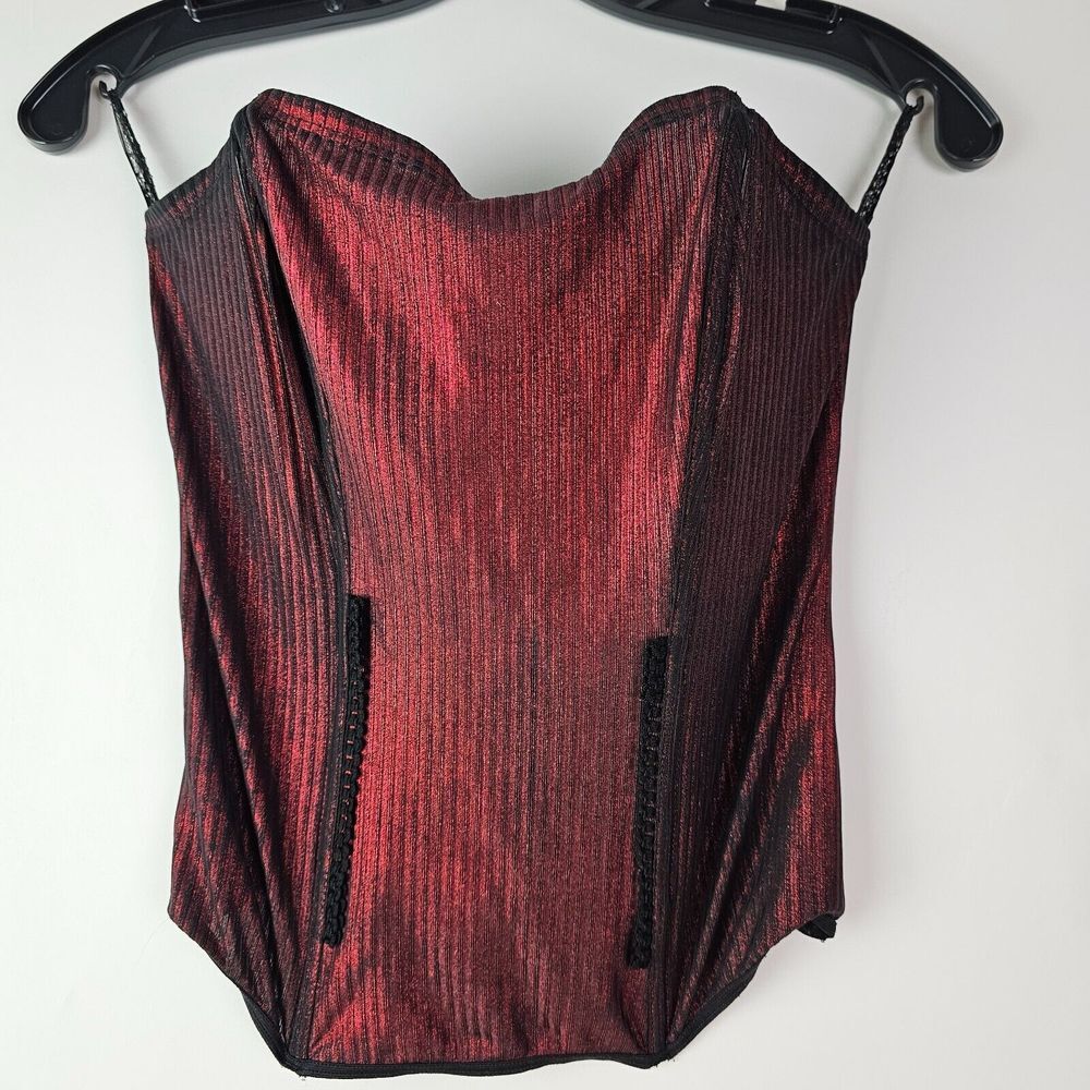 Escante Womens Red Black Pull On Bustier Corset Medium Lingerie Sexy Metallic